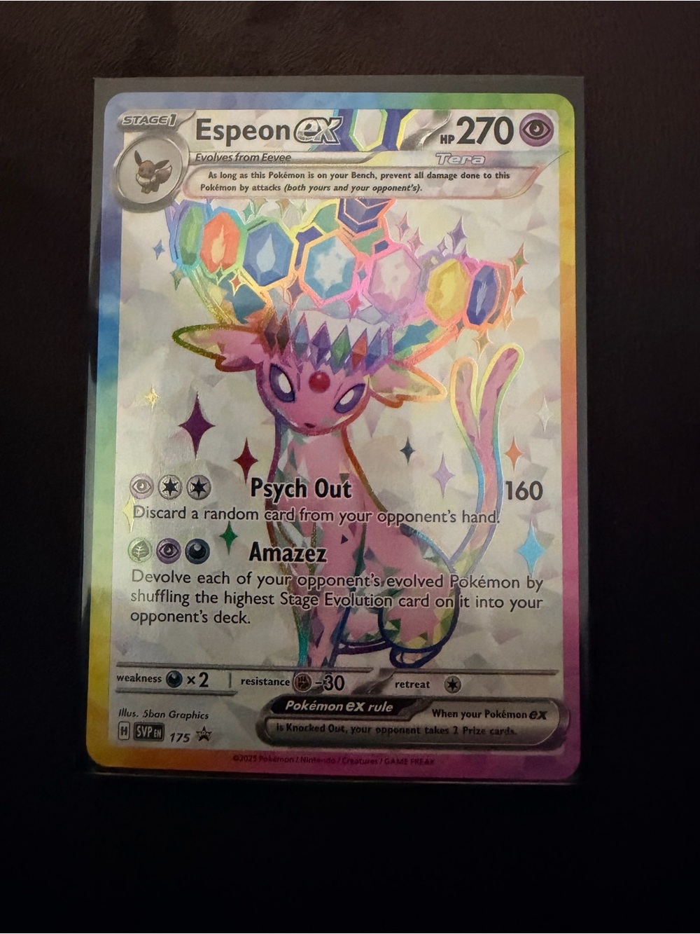 Pokemon Espeon ex Holographic Card - Pink, Purple, Blue Accents